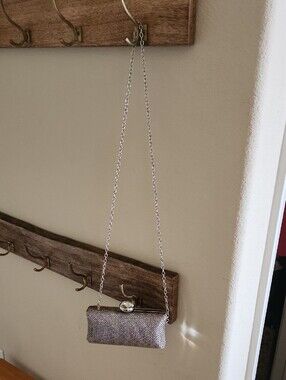 Silver Glitter Evening Clutch with Chain Strap